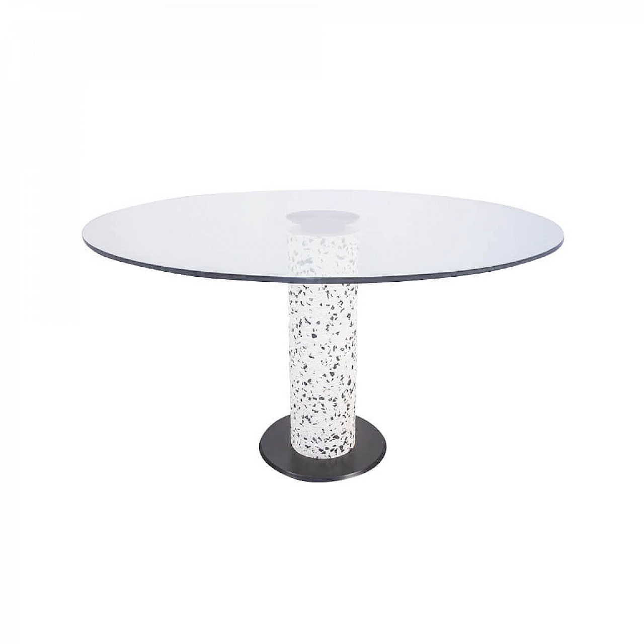 Round dining table in glass and stone, 80s 1230106