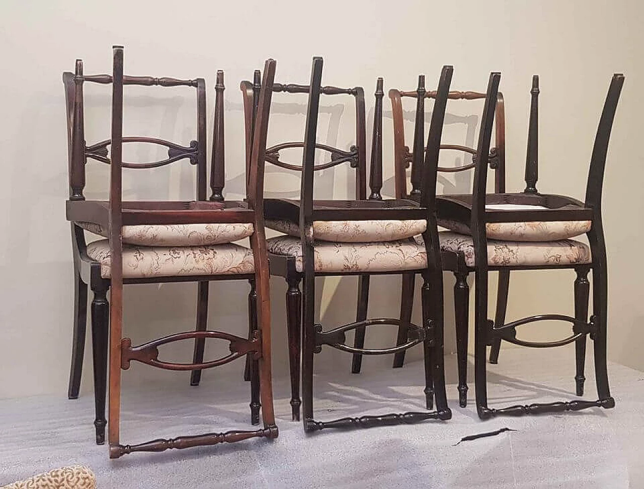 6 Chairs in wood and fabric, 40s 1230120