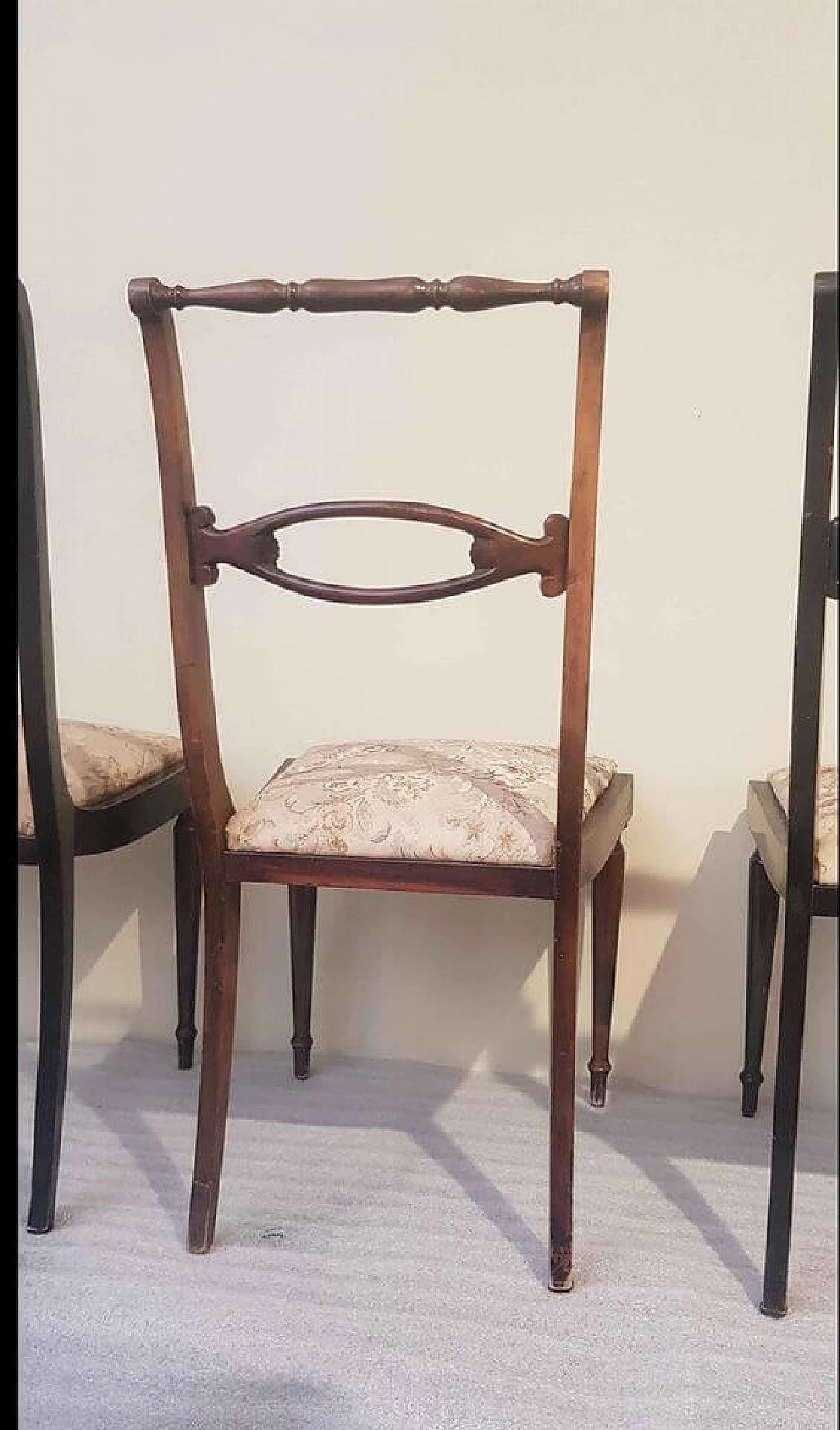 6 Sedie in legno e tessuto, anni '40 1230121