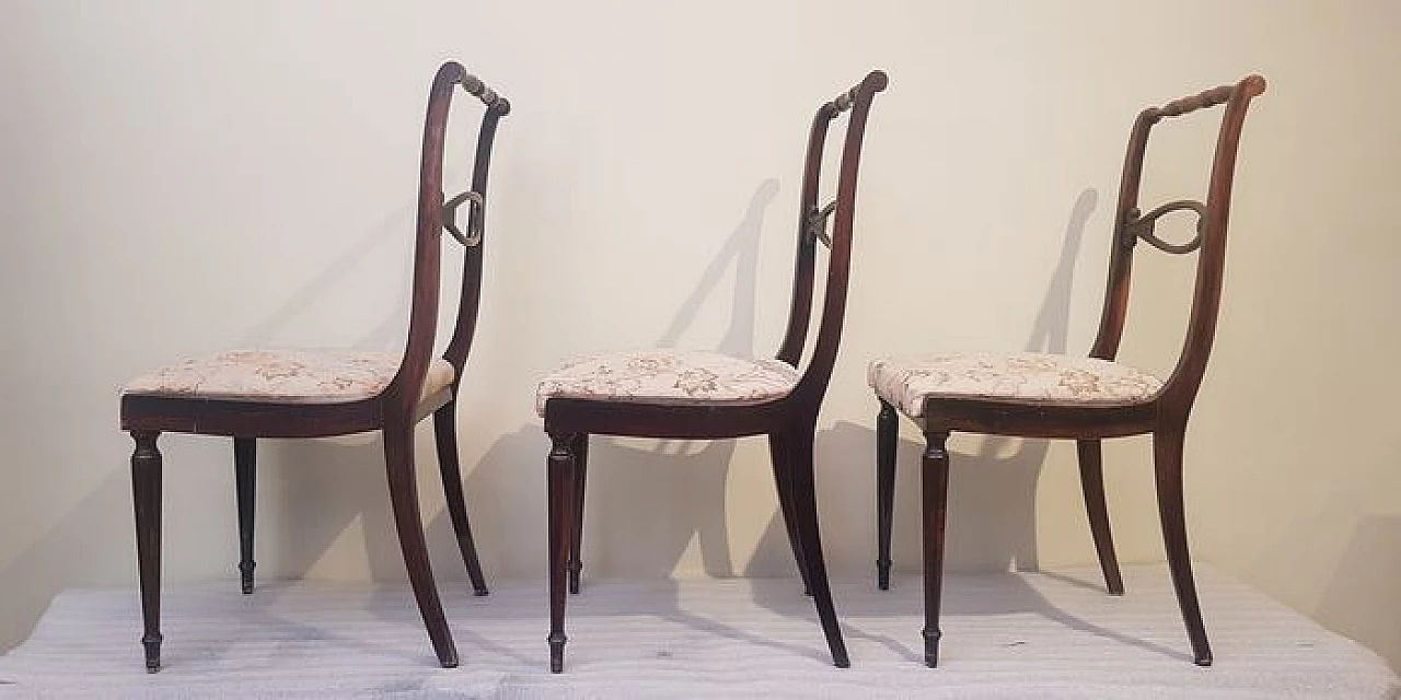6 Chairs in wood and fabric, 40s 1230134
