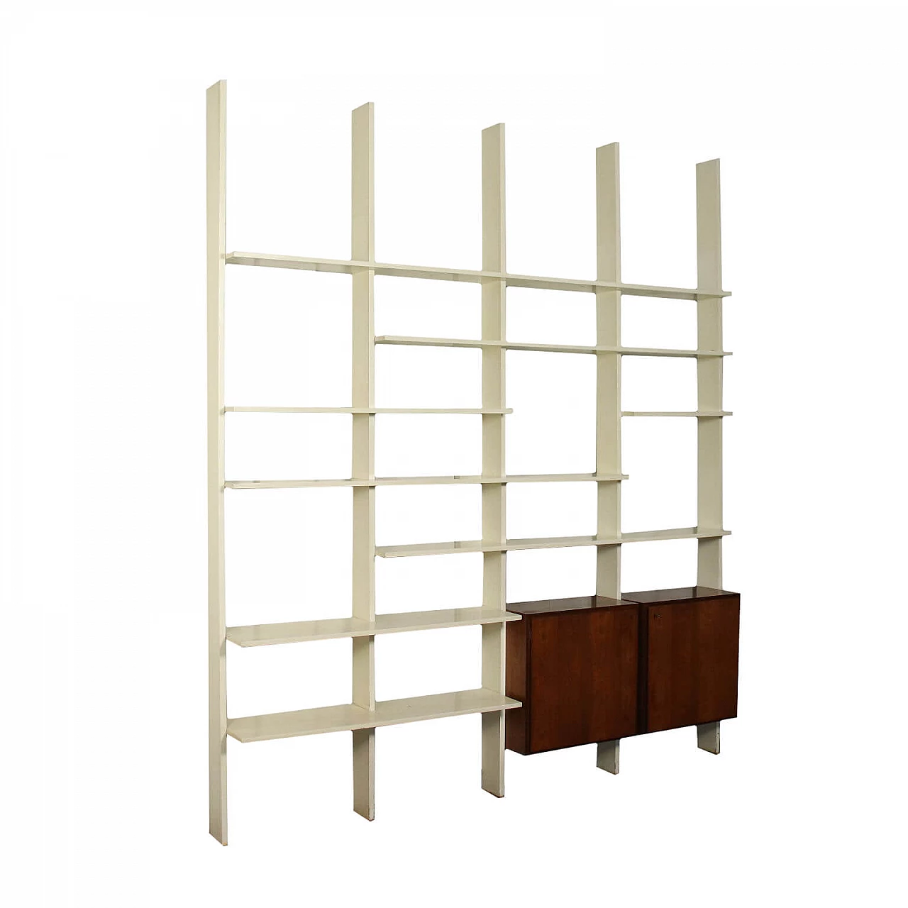 Wall-mounted bookcase in rosewood and lacquered wood, 60s 1230360