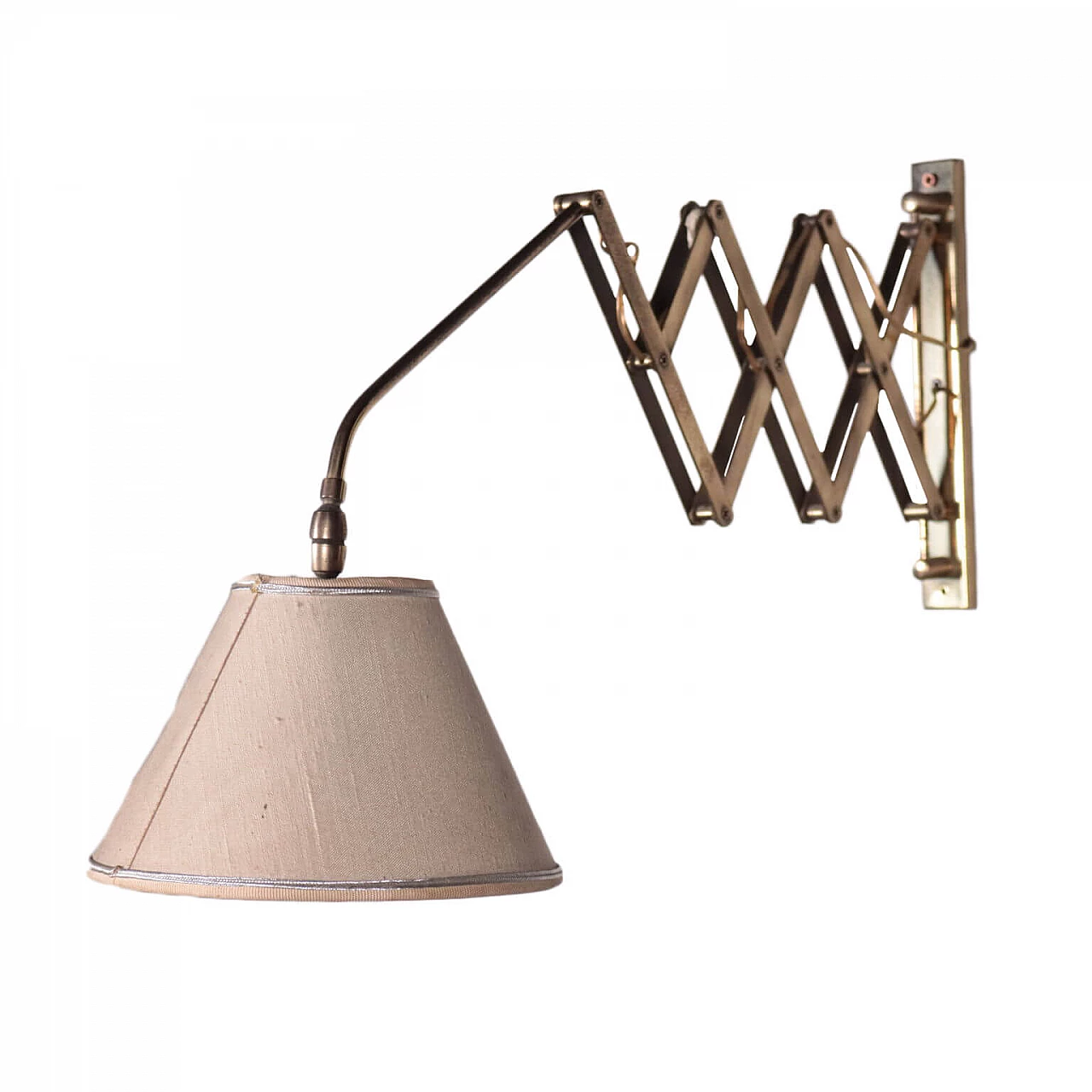 Extendable wall lamp in brass and fabric, 50s 1230411