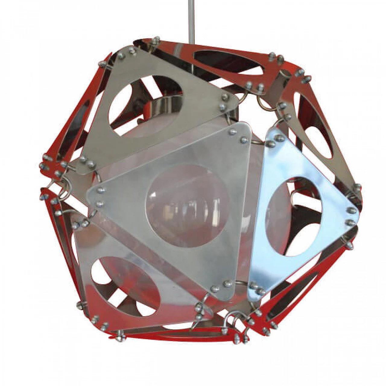 Spage Age chandelier in steel and opaline glass, 70s 1230464
