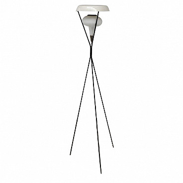Floor lamp in iron and opaline glass in the style of Stilux, 50s