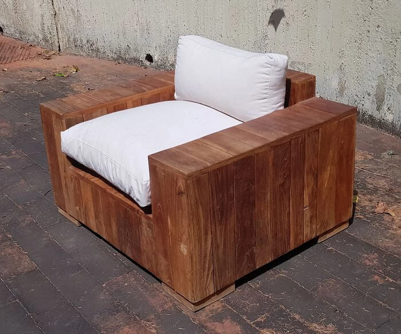 Poltrona in teak e tessuto, inizi 2000 1230574