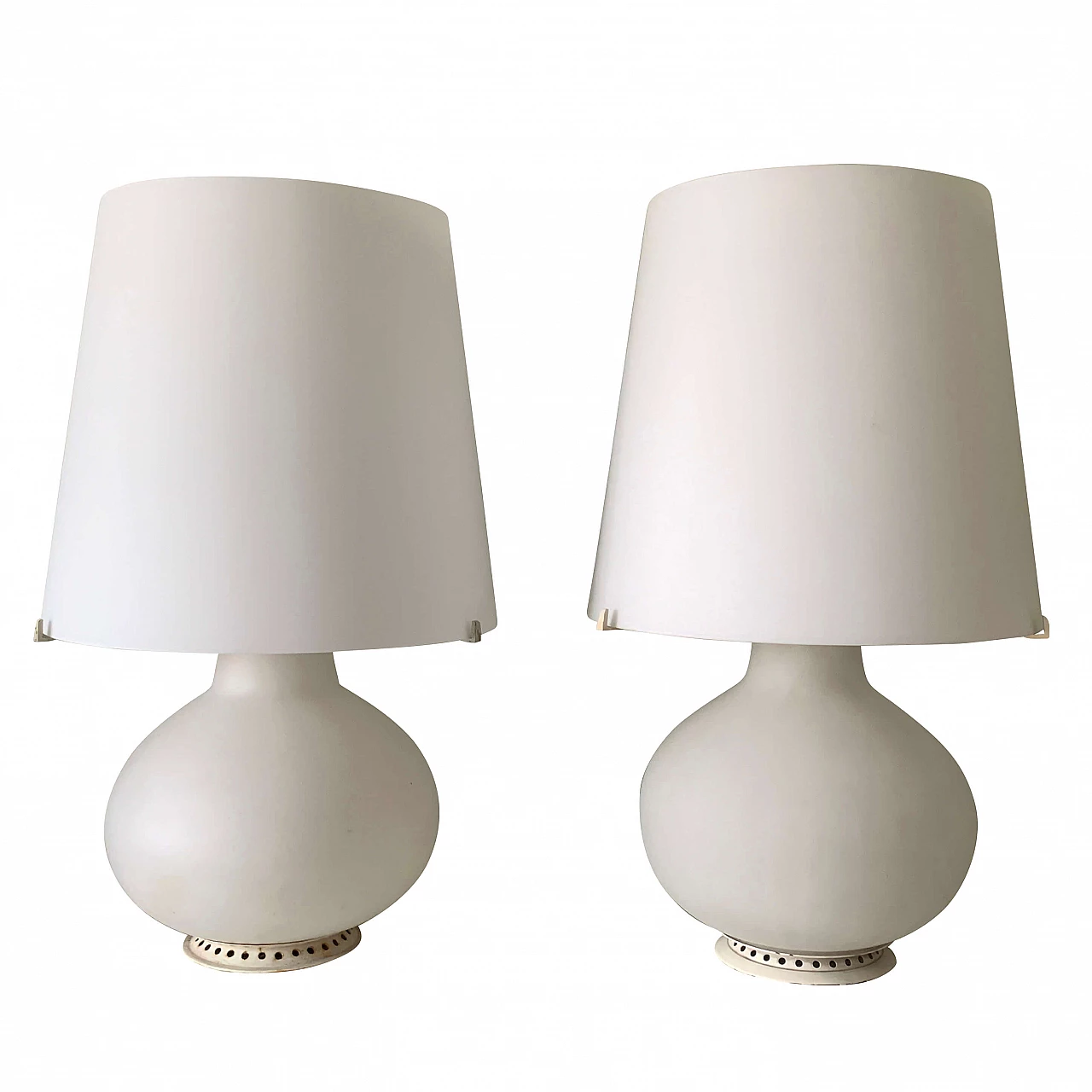 Pair of 1853 table lamps in metal and frosted glass by Max Ingrand for FontanaArte, 50s 1230592