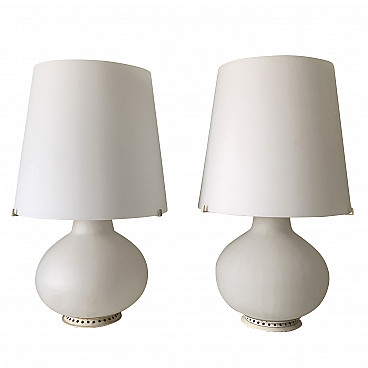 Pair of 1853 table lamps in metal and frosted glass by Max Ingrand for FontanaArte, 50s