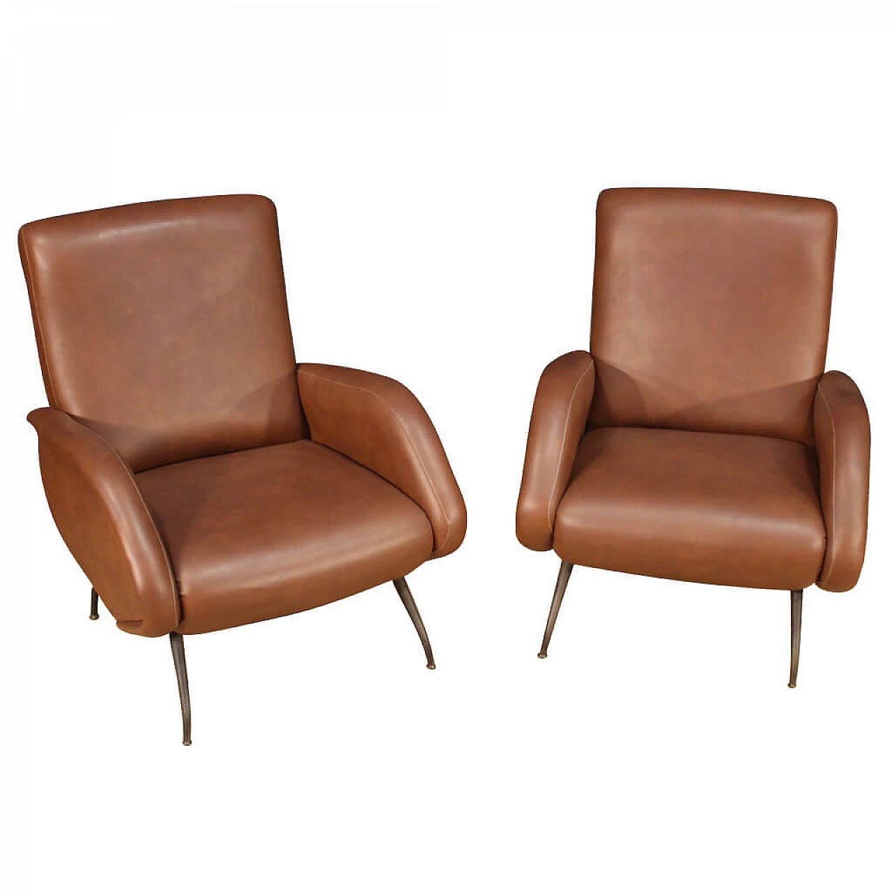 Pair of armchairs in skai with metal legs, 70s 1230686