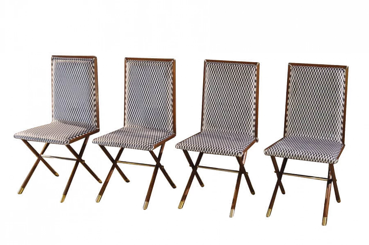 4 Chairs in beech wood with brass feet in the style of Gabriella Crespi, 70s 1230746