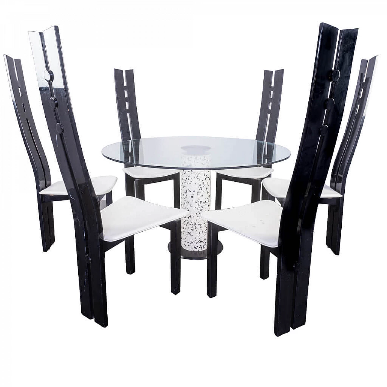 Glass dining table with 6 chairs, 80s 1230750
