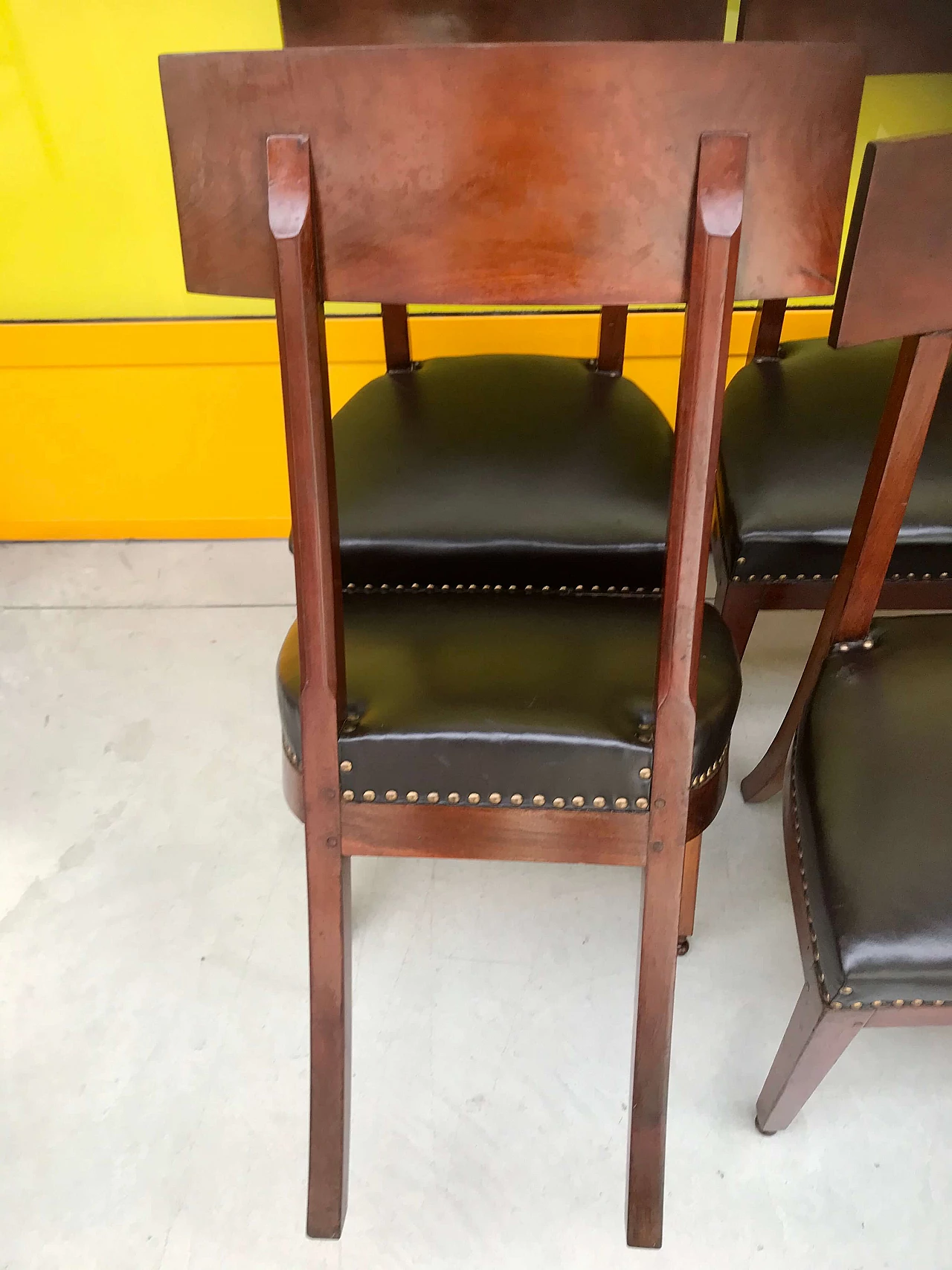 Set of 6 Genoese Directoire chairs in mahogany covered in leather, original early 19th century 1230871