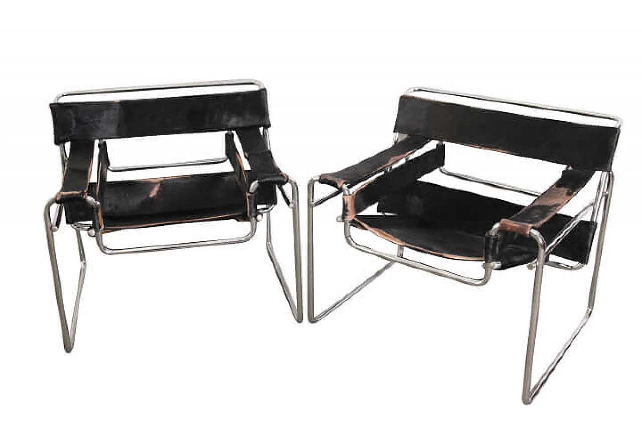 Coppia di poltrone Wassily in pelle di cavallino, anni '70 1230955