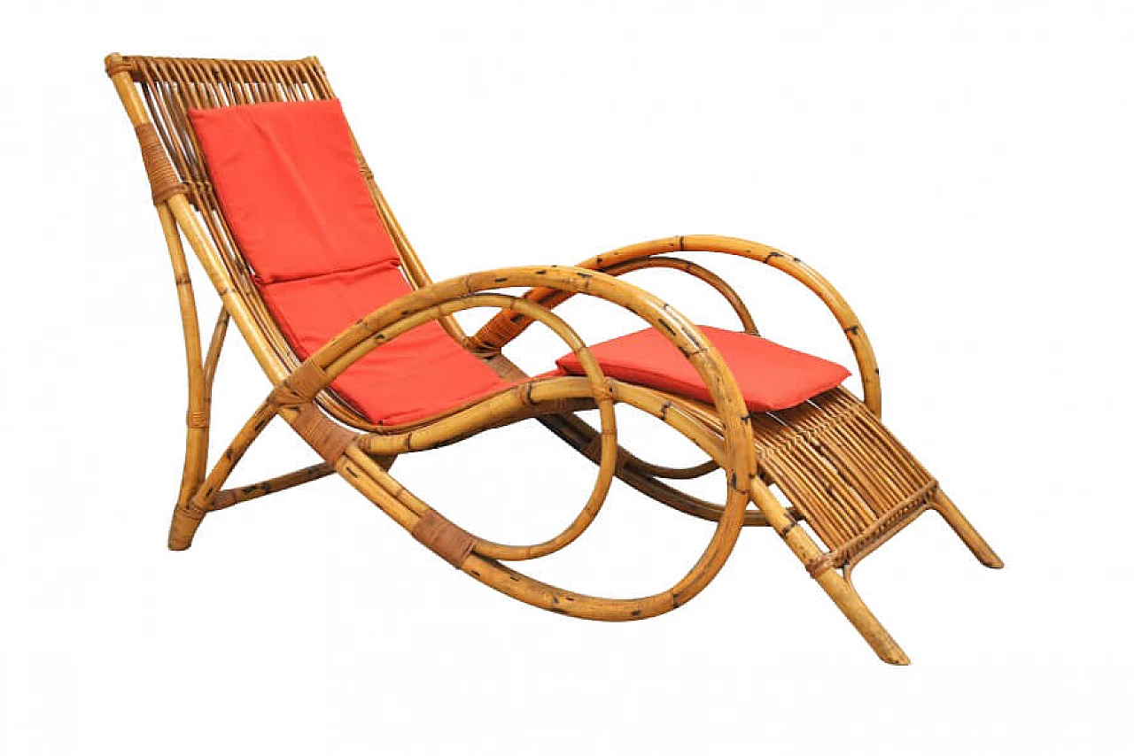 Chaise longue in vimini e bamboo nello stile di Bonacina, anni '60 1230957