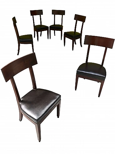 Set of 6 Genoese Directoire chairs in mahogany covered in leather, original early 19th century