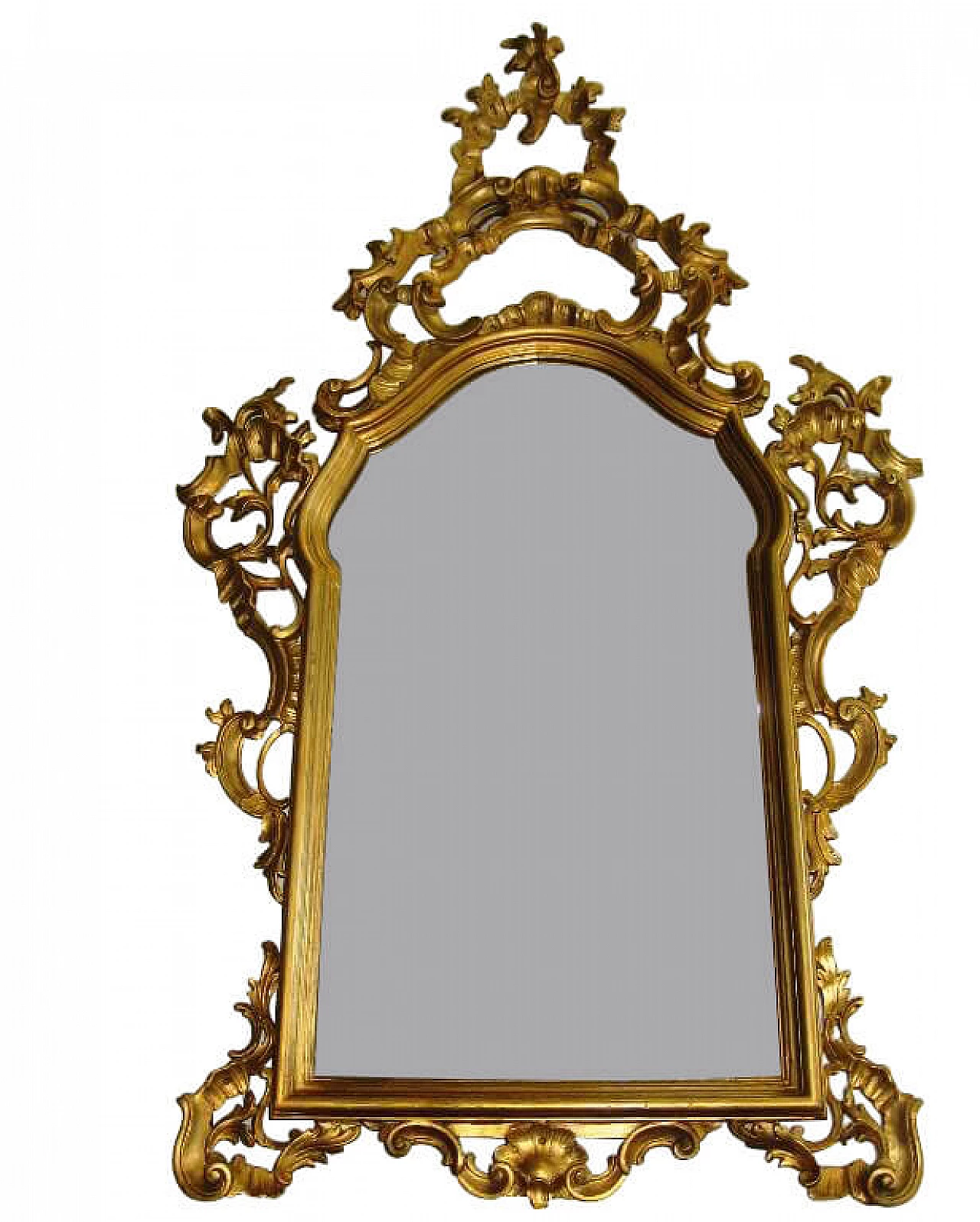 Mirror in Barocchetto style in gilded wood, 40s 1230969