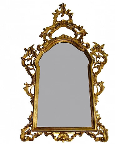 Mirror in Barocchetto style in gilded wood, 40s