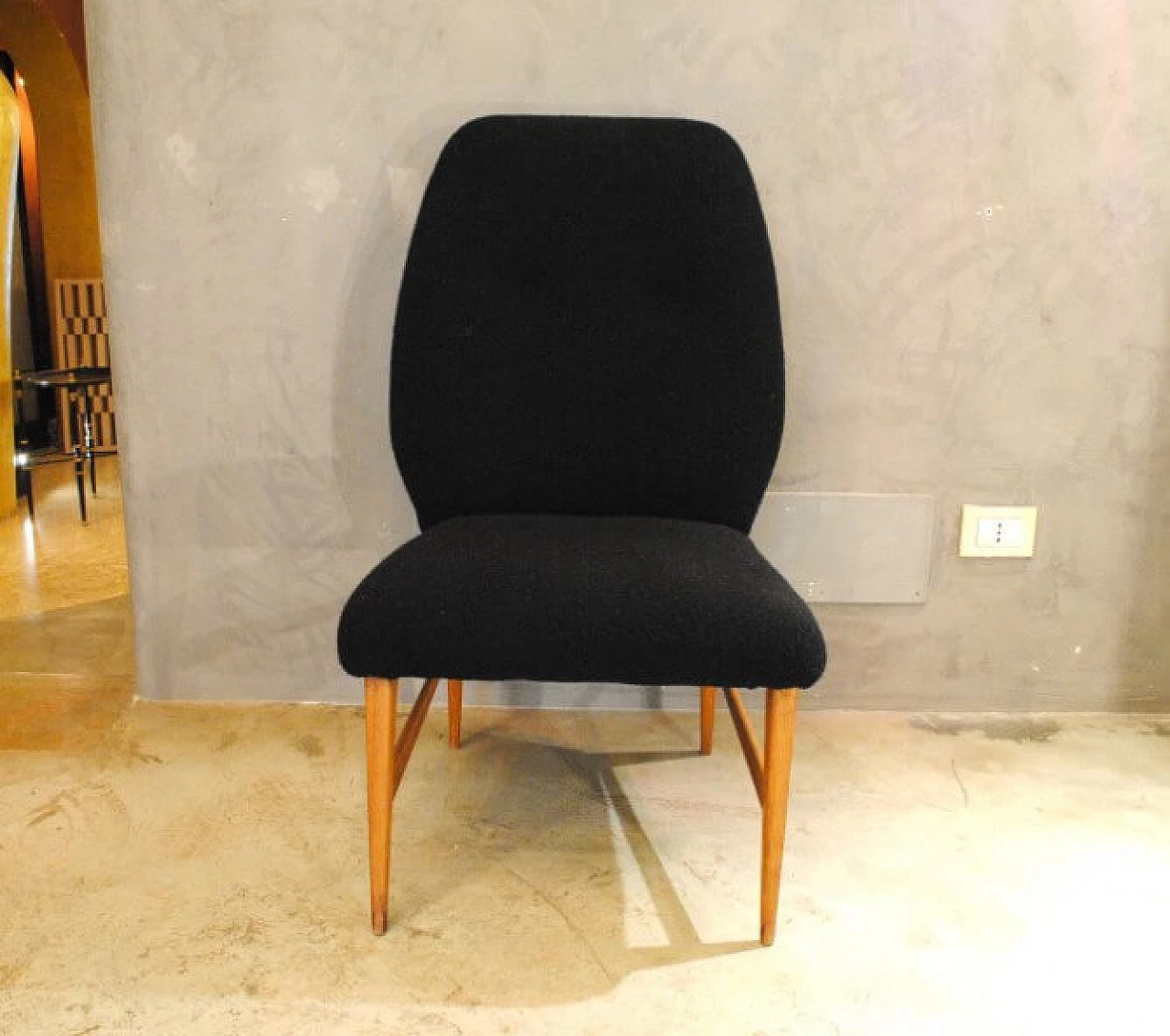 Pair of small armchairs in wood and fabric, 50s 1231368