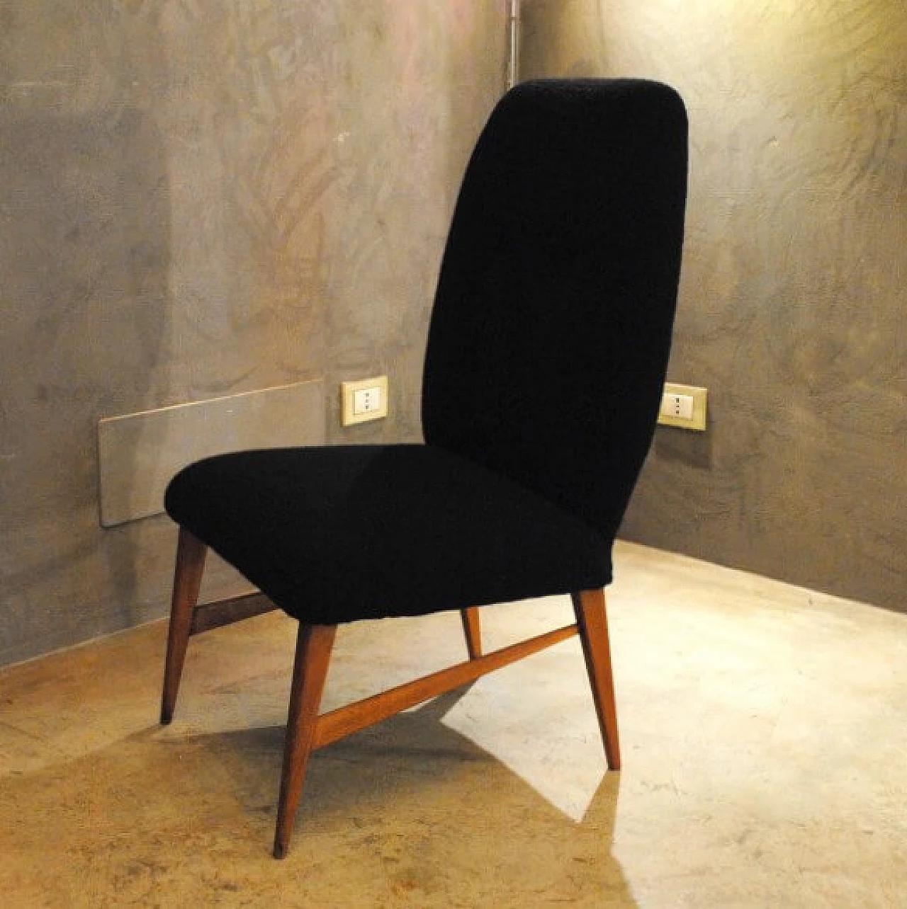 Pair of small armchairs in wood and fabric, 50s 1231369