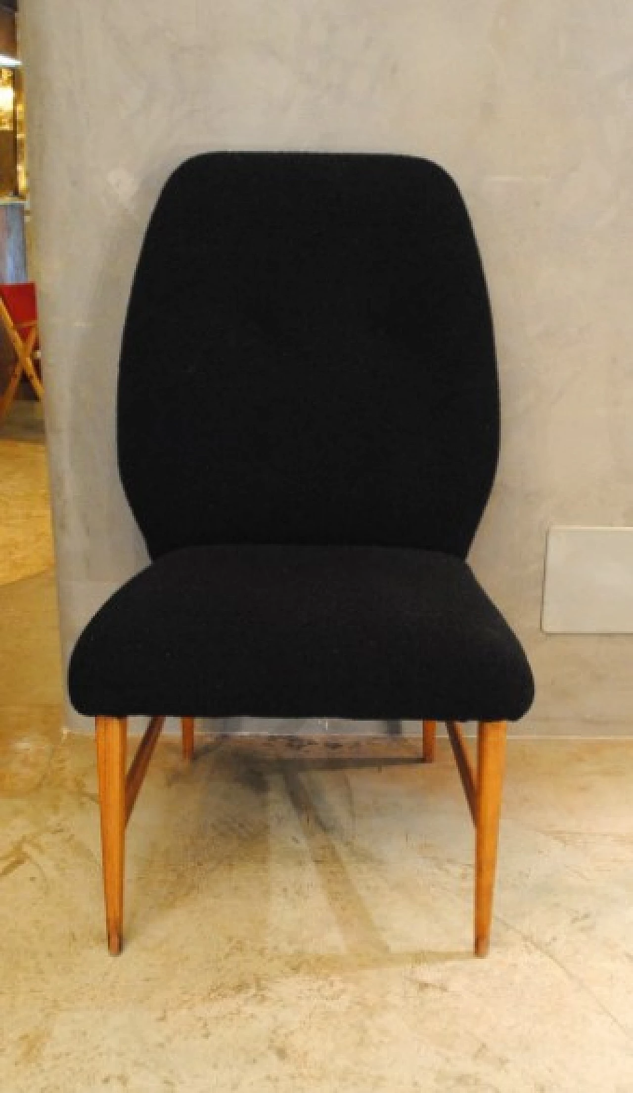 Pair of small armchairs in wood and fabric, 50s 1231371