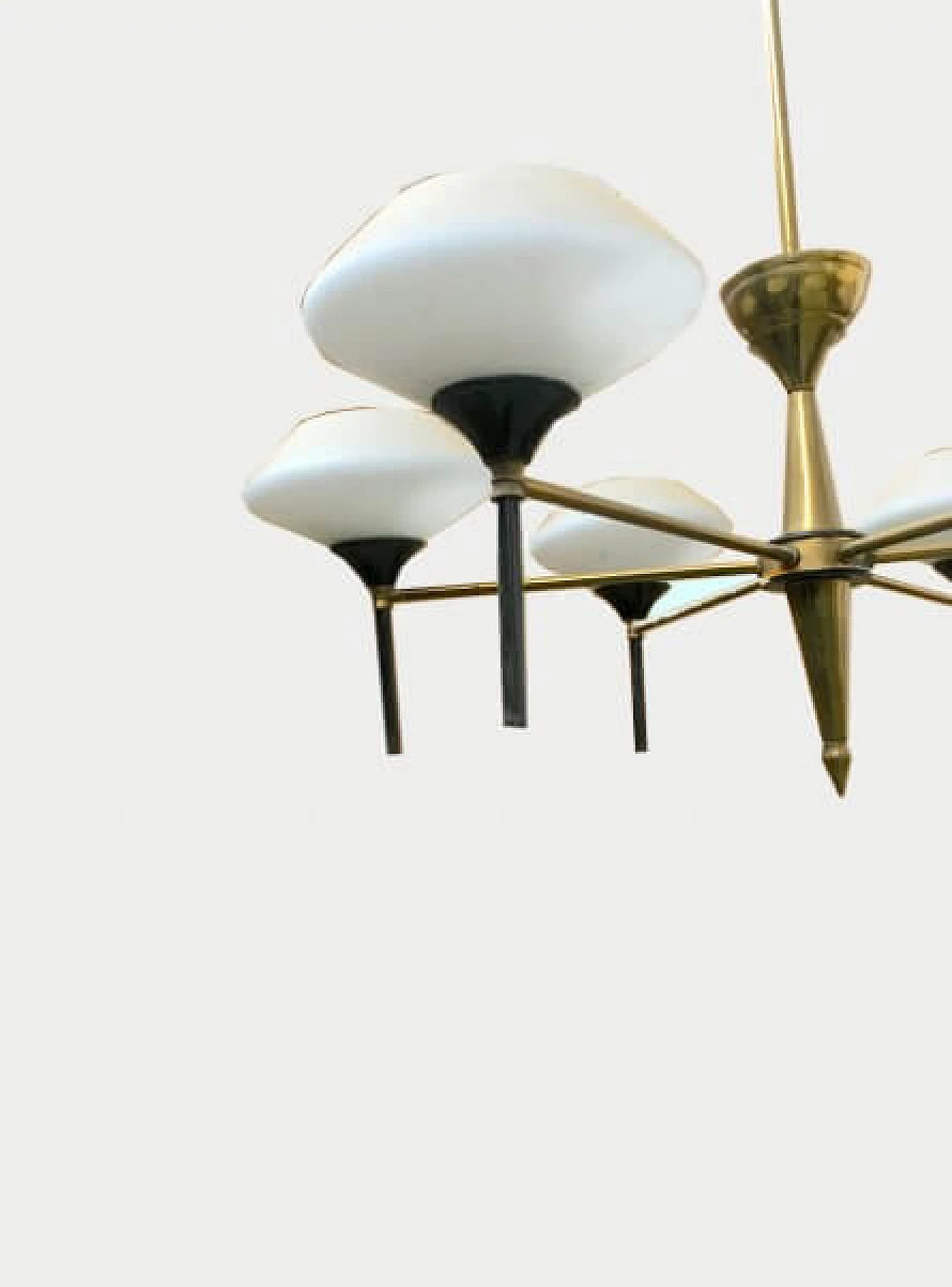 Chandelier in brass and opaline glass, 50s 1231385