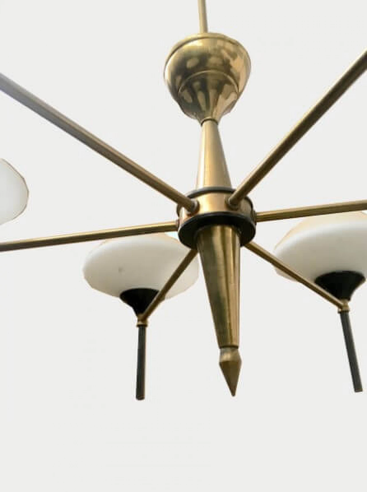 Chandelier in brass and opaline glass, 50s 1231386