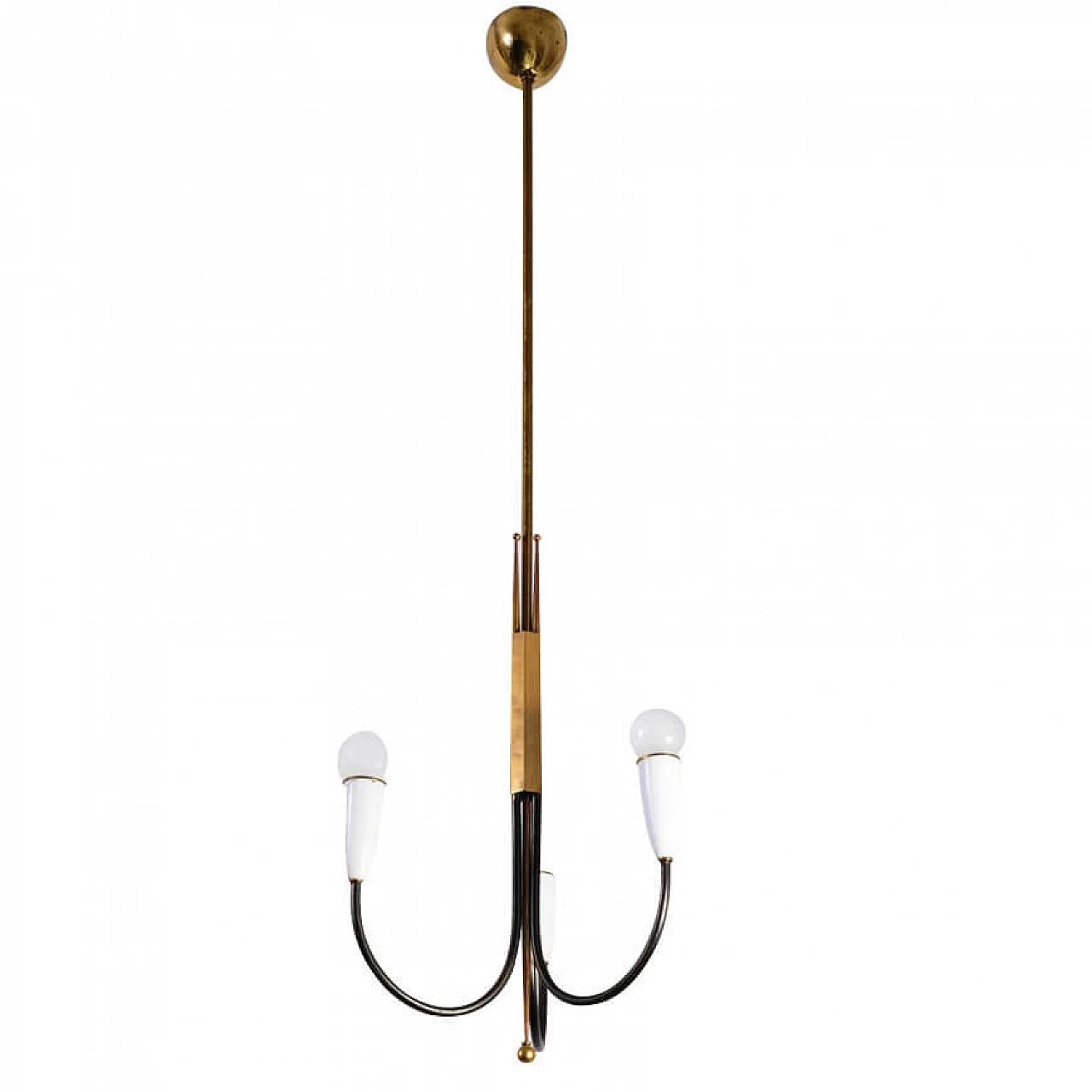 Lampadario in ottone pieno e bachelite bianca, anni '50 1231606