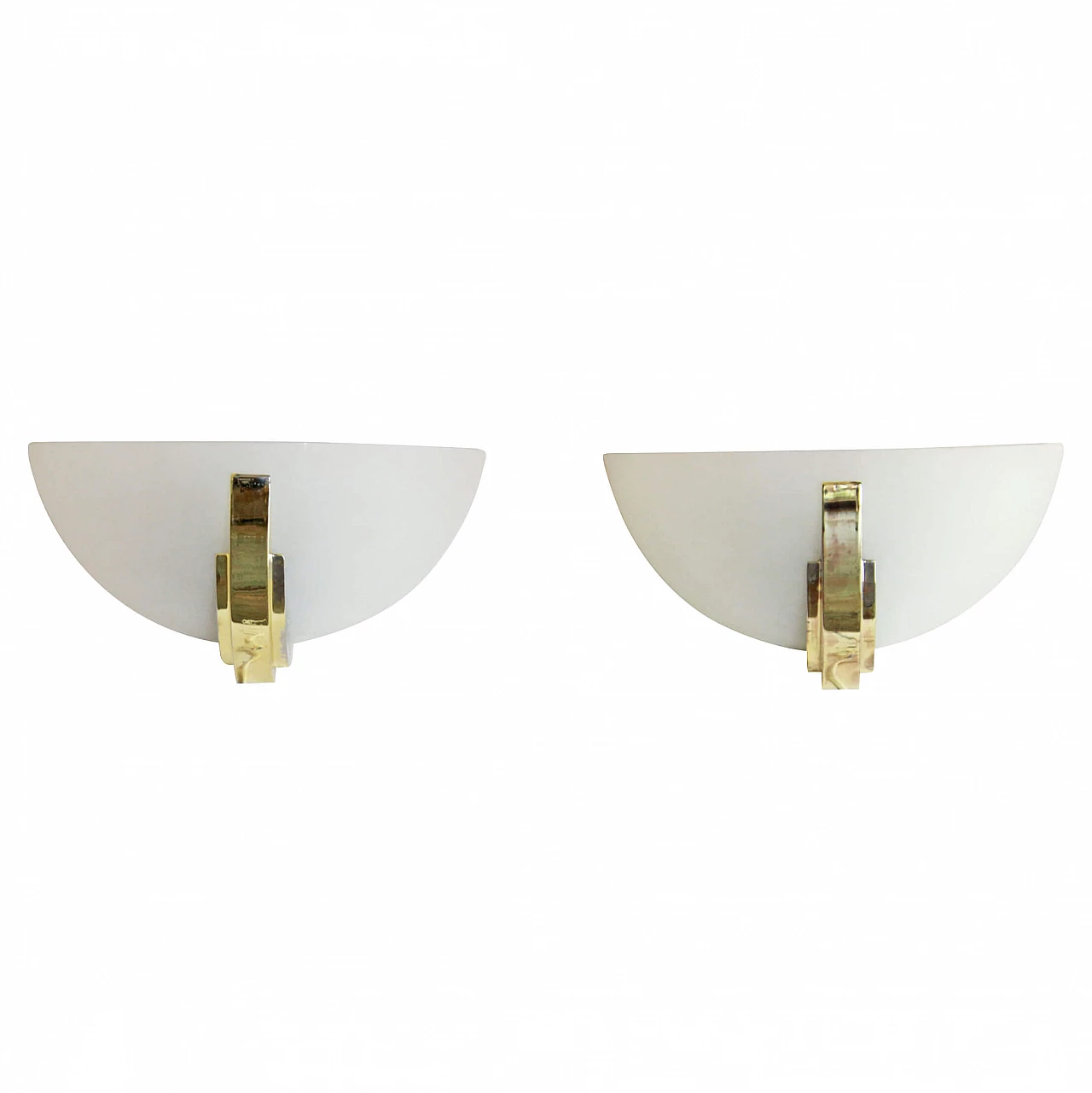 Pair of wall lamps in brass and glass, 1970s 1231804