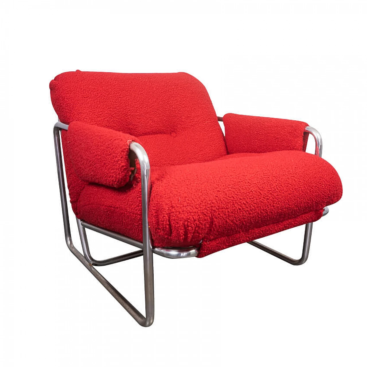 Metal armchair with red bouclè fabric, 1970s 1231818