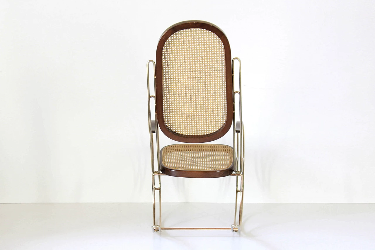 Rocking chair in brass, maple and Vienna straw, 70s 1231885