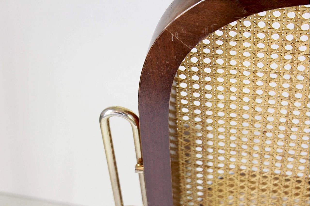 Rocking chair in brass, maple and Vienna straw, 70s 1231886