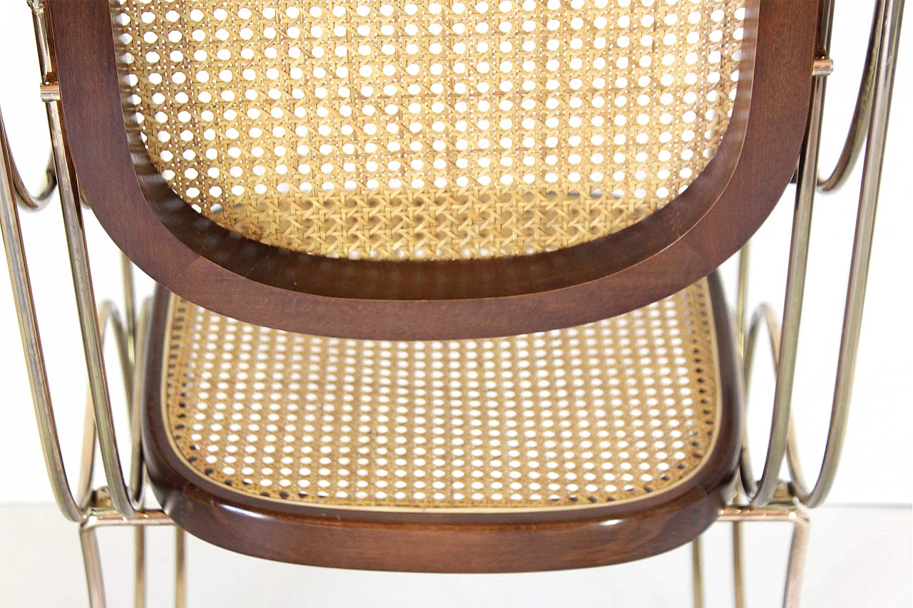 Rocking chair in brass, maple and Vienna straw, 70s 1231887