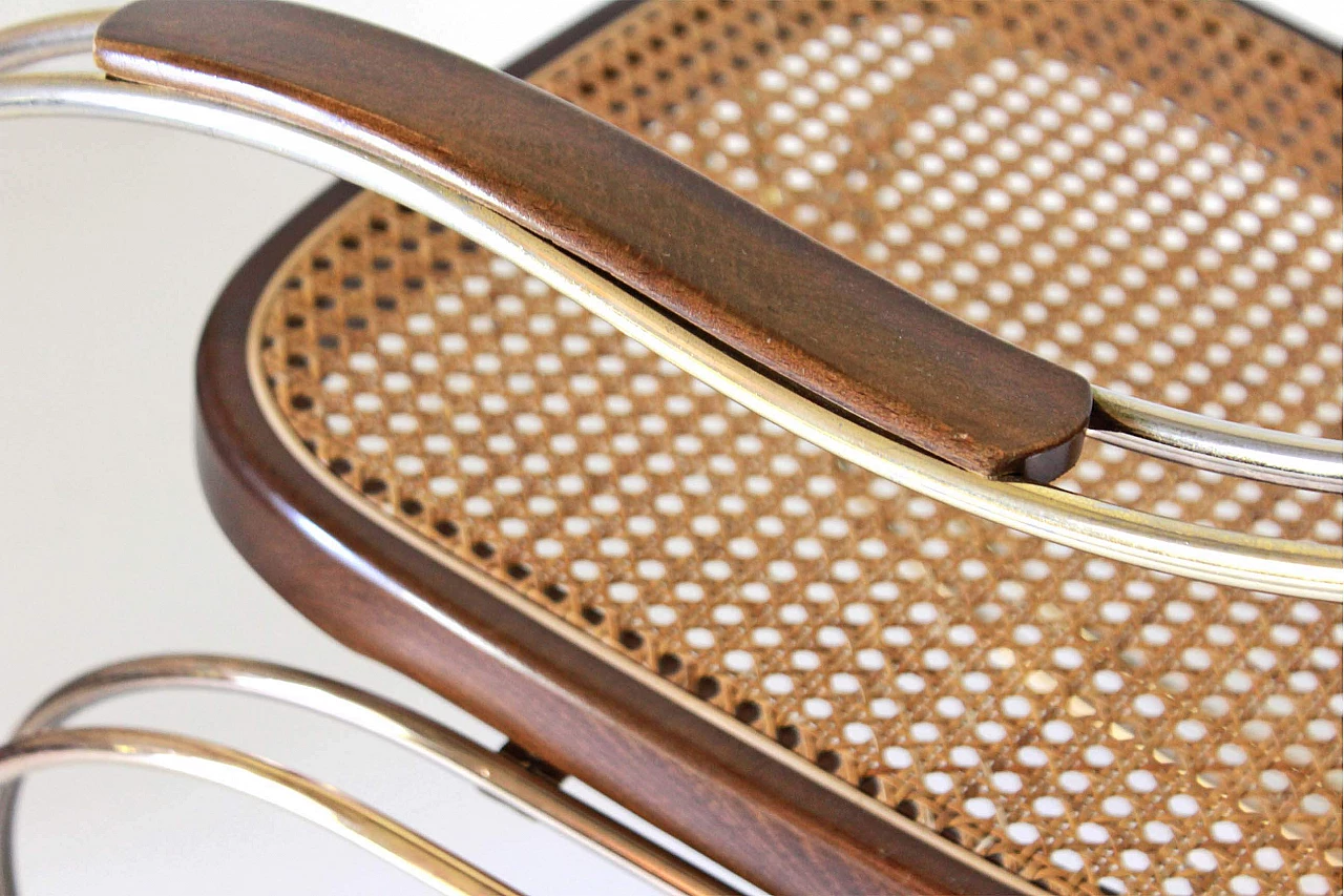 Sedia a dondolo in ottone e paglia di Vienna nello stile di Thonet 1231891