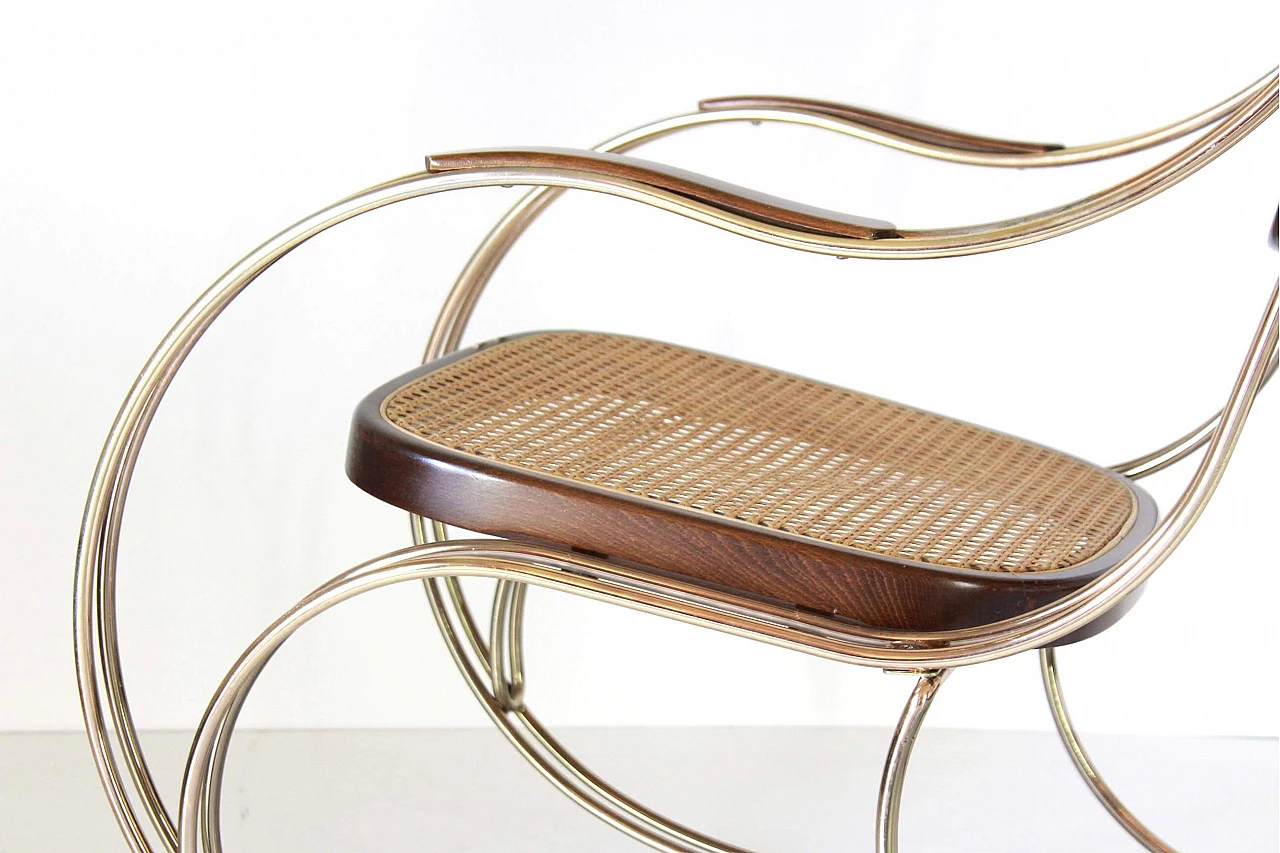 Sedia a dondolo in ottone e paglia di Vienna nello stile di Thonet 1231893