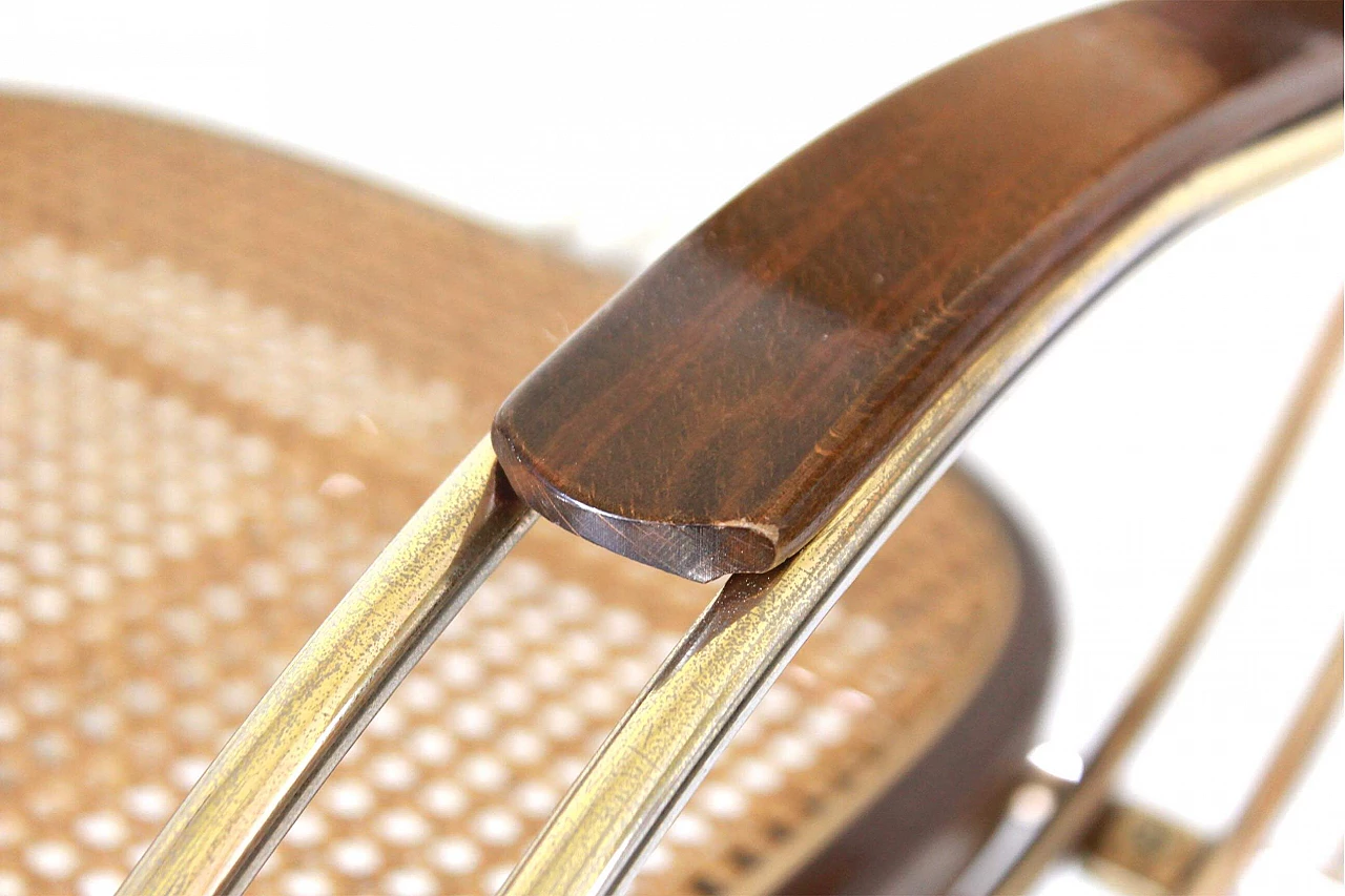 Sedia a dondolo in ottone e paglia di Vienna nello stile di Thonet 1231895