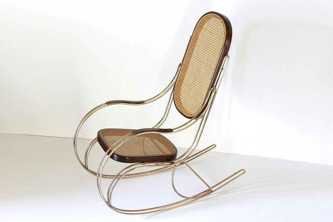 Sedia a dondolo in ottone e paglia di Vienna nello stile di Thonet 1231898