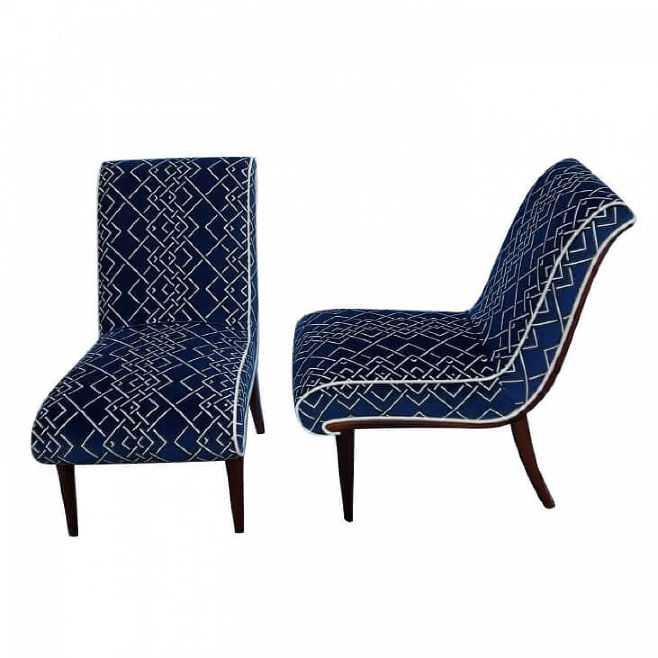 Pair of armchairs with wooden backrest covered with Roberta Camerino's fabrics, 40s 1231959