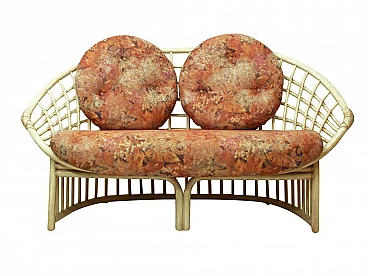 2-seater sofa in rattan and multicolored fabric by Flechtatelier Schütz, 70s