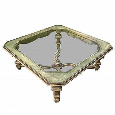 Tavolino da caffè  stile Luigi XIV laccato e dorato con piano in vetro, Italia, prima metà ‘900