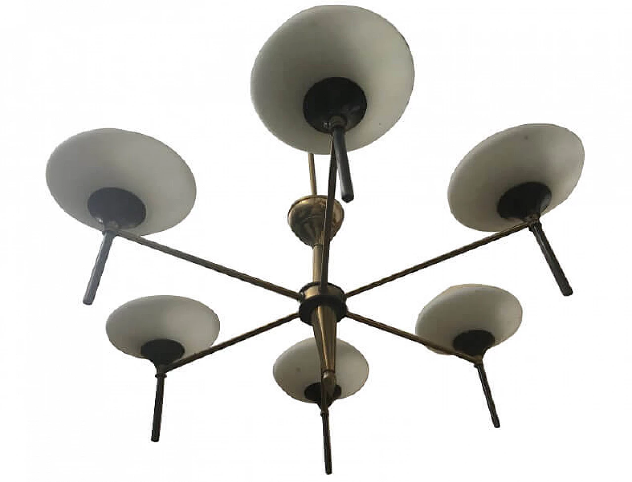 Chandelier in brass and opaline glass, 50s 1232194