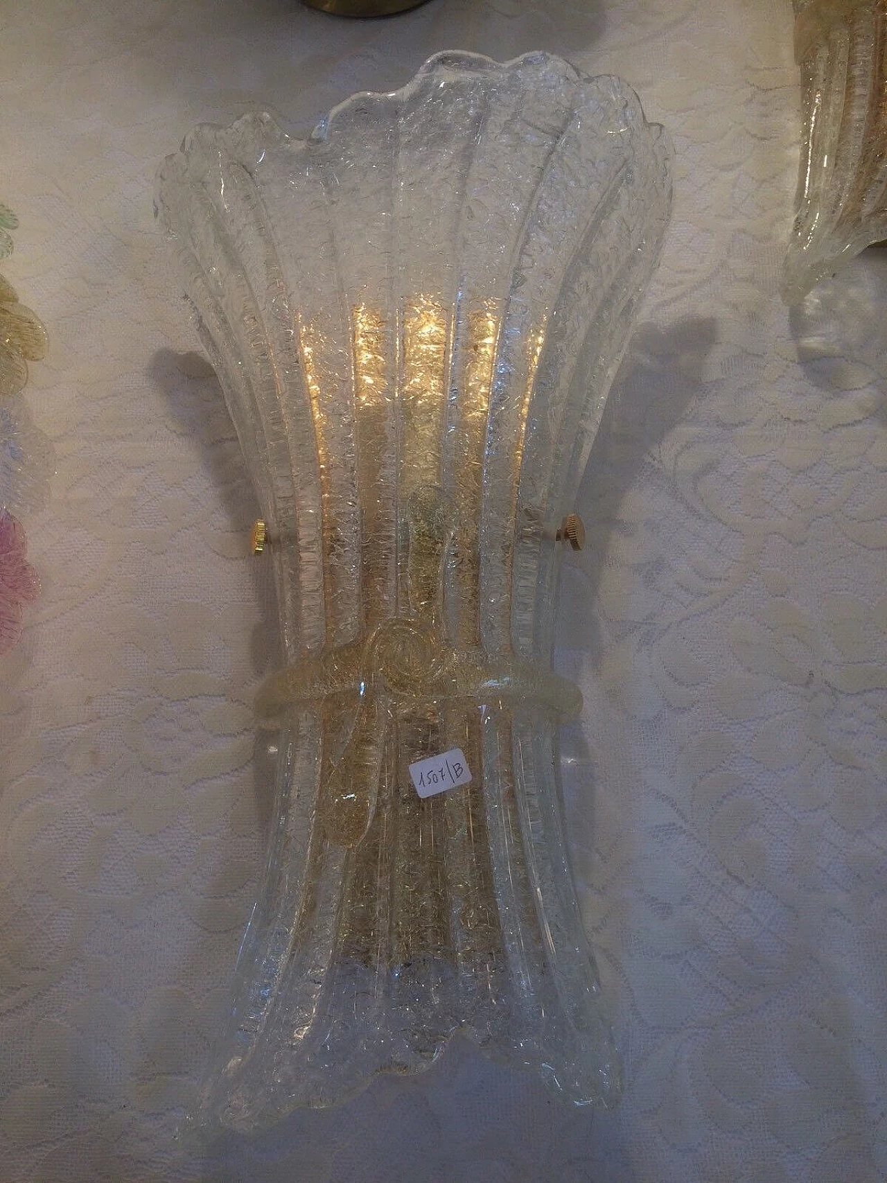 Applique in vetro e metallo in bagno d'oro di Italamp, anni '80 1232390