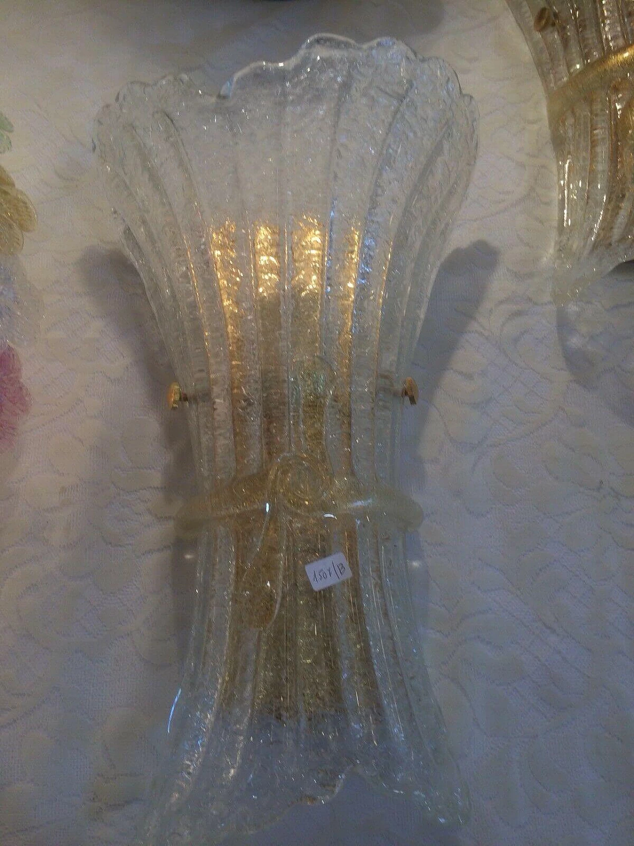 Applique in vetro e metallo in bagno d'oro di Italamp, anni '80 1232391