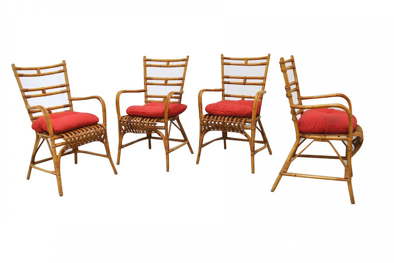 4 Chairs in wicker and bamboo in the style of Bonacina, 60s 1232773