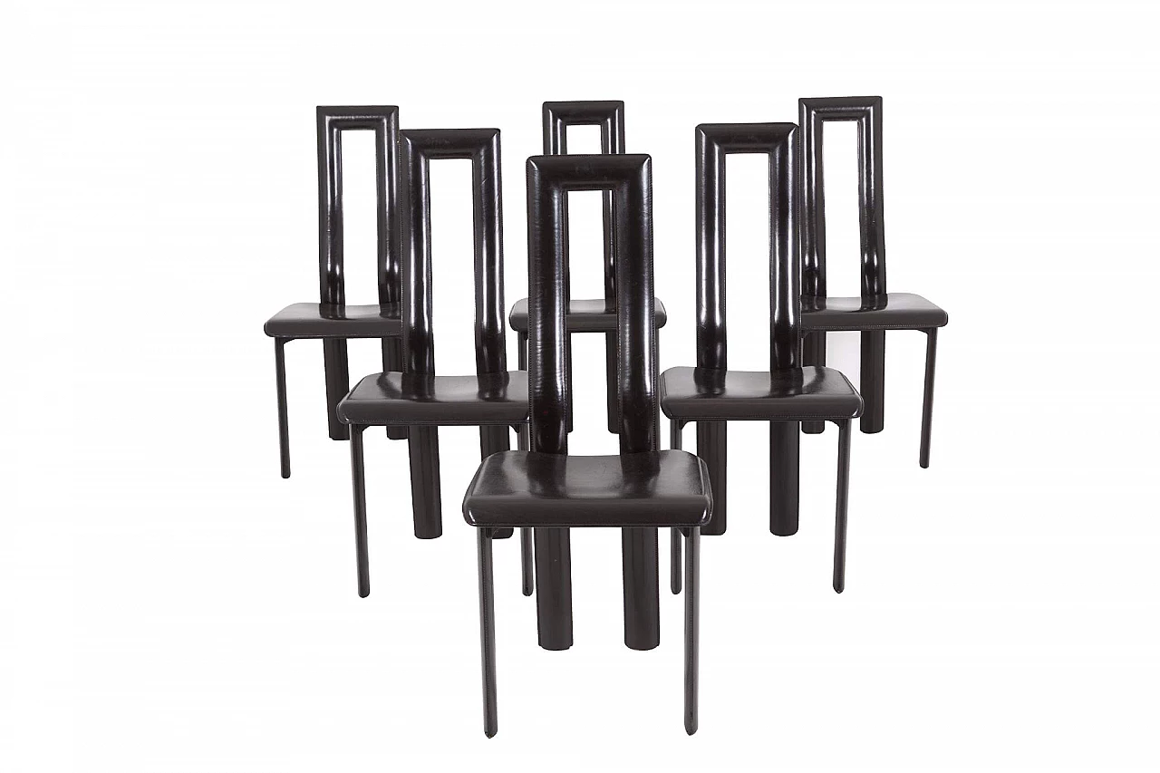 6 Regia chairs in black leather by Antonello Mosca for Ycami, 80s 1232782