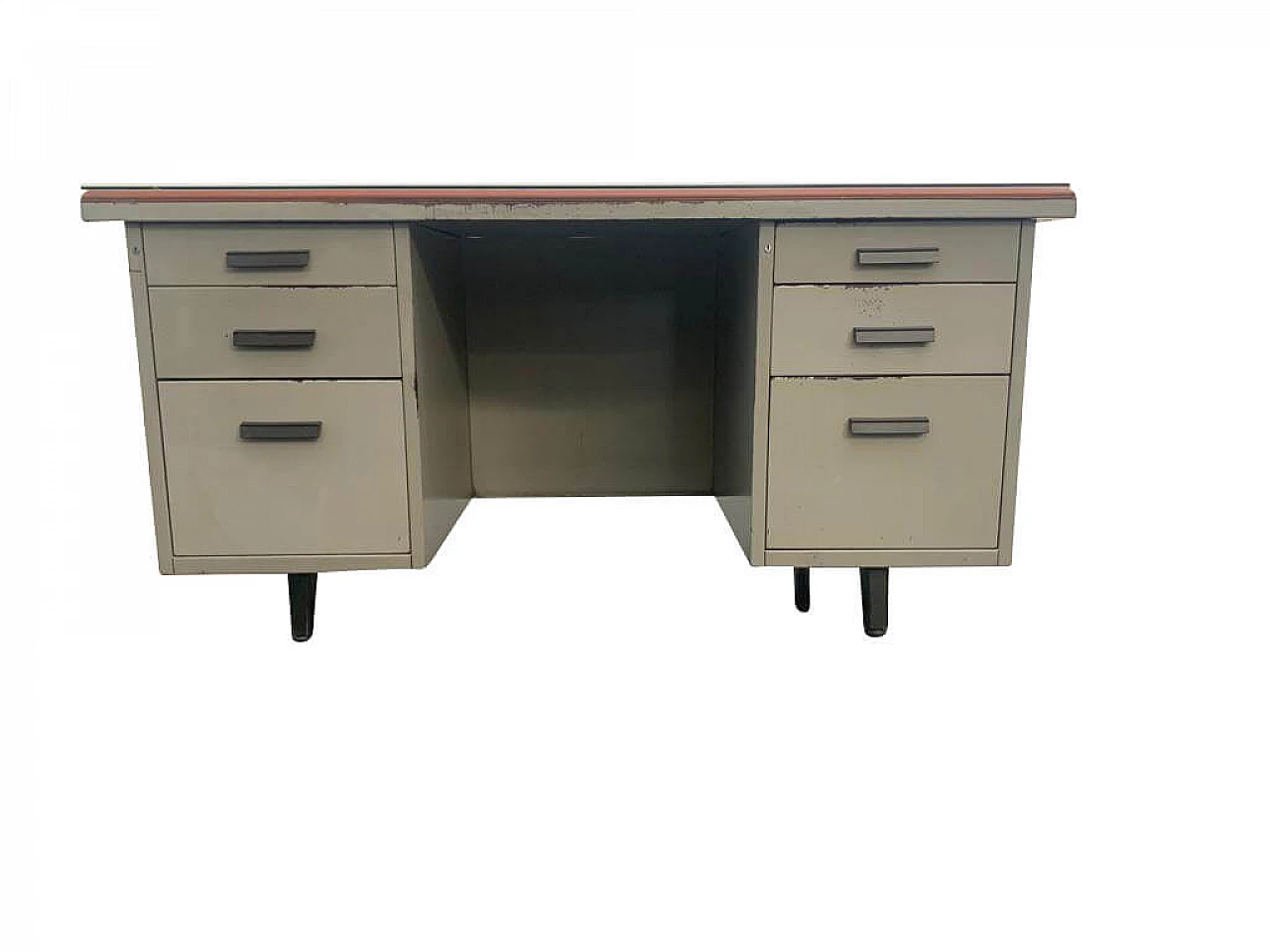 Desk in painted metal with brown leatherette top by Mermelada Estudio, 60s 1232837