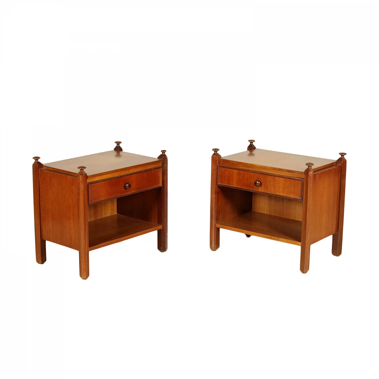Pair of bedside tables with drawer in walnut, 60s 1233007