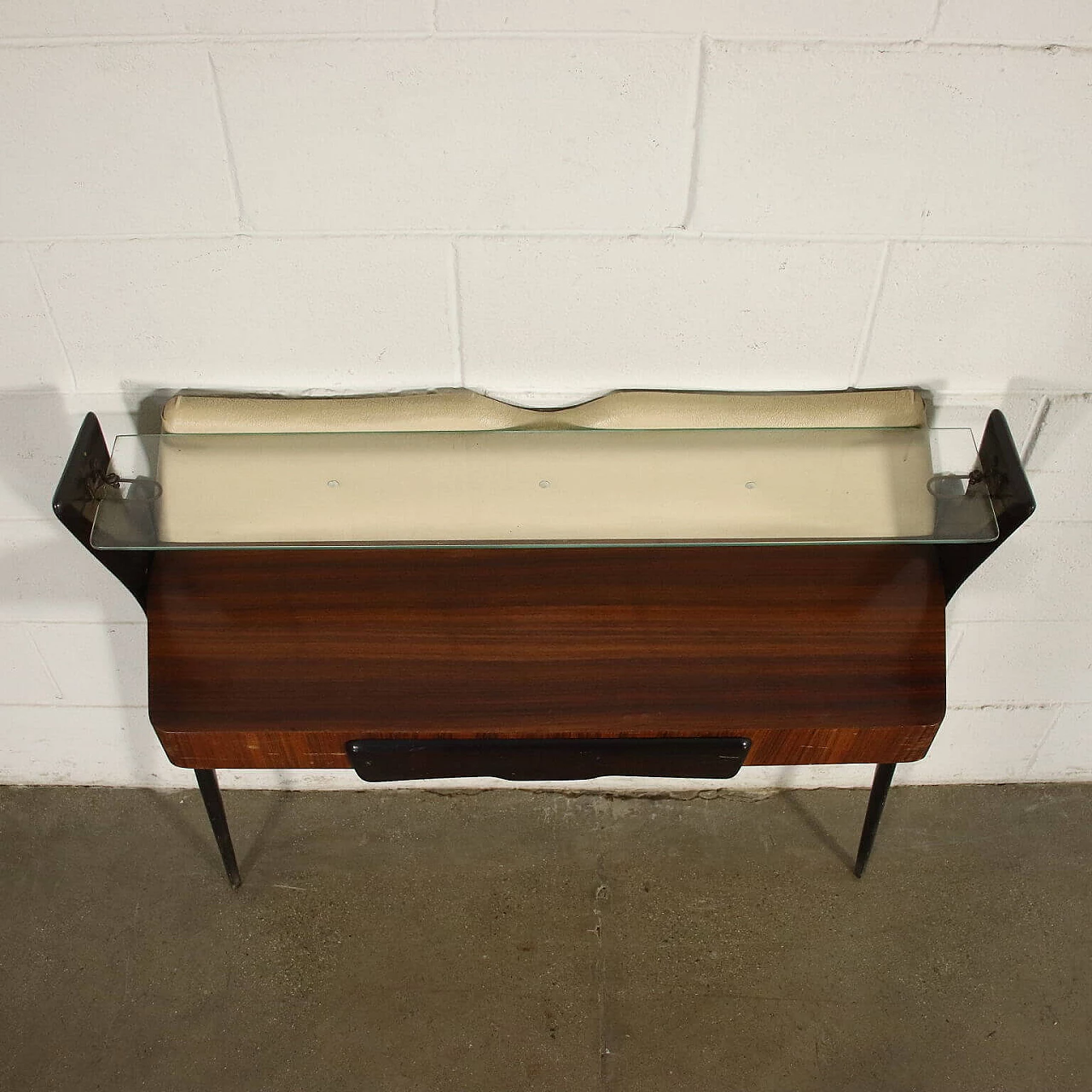 Console in walnut, wood, glass and skai, 50s 1233019