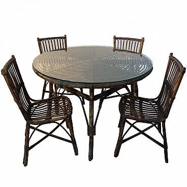 Bamboo living room table with chairs, 60s