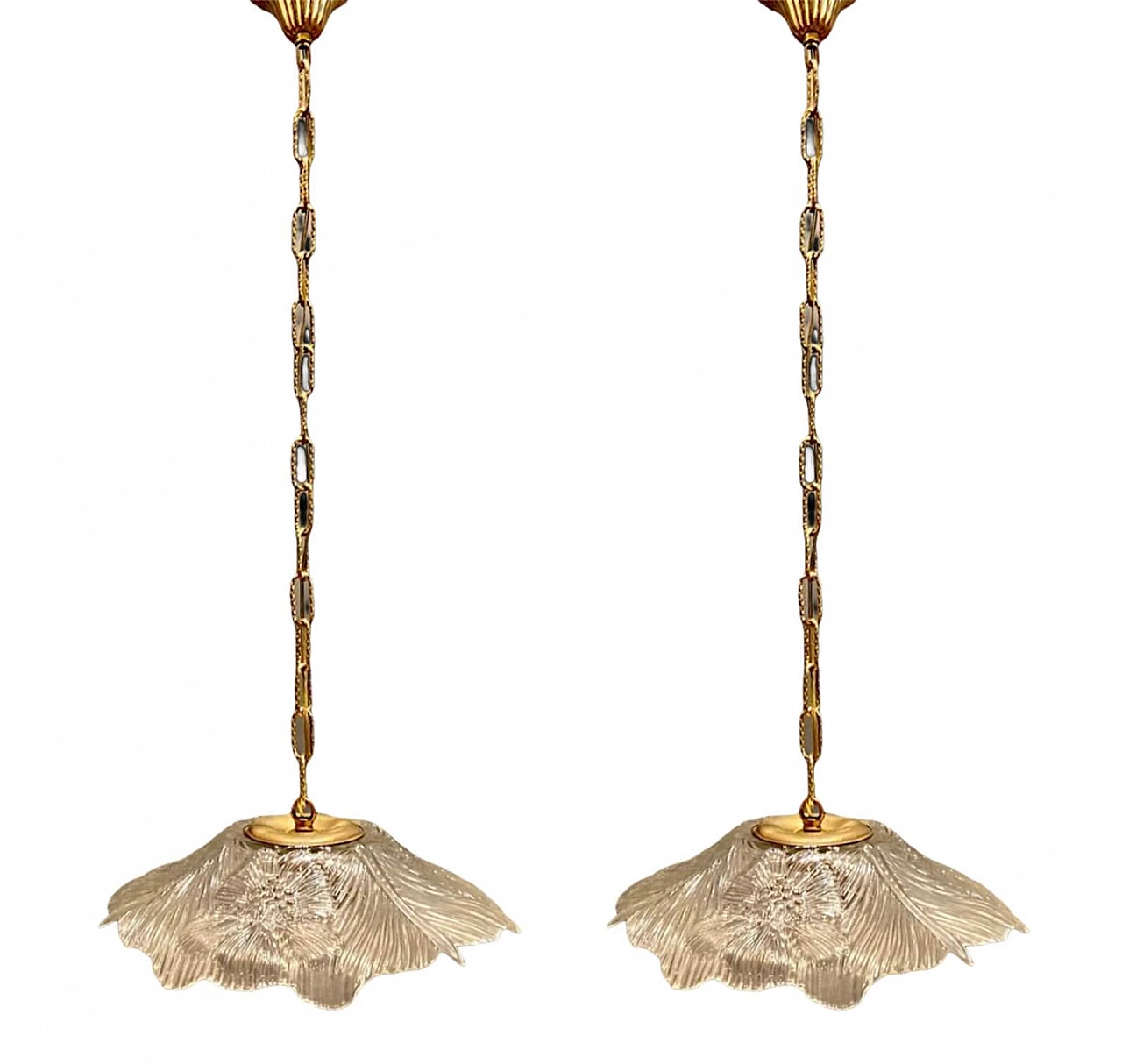 Pair of pendant lamps in glass and brass, 1960s 1233221