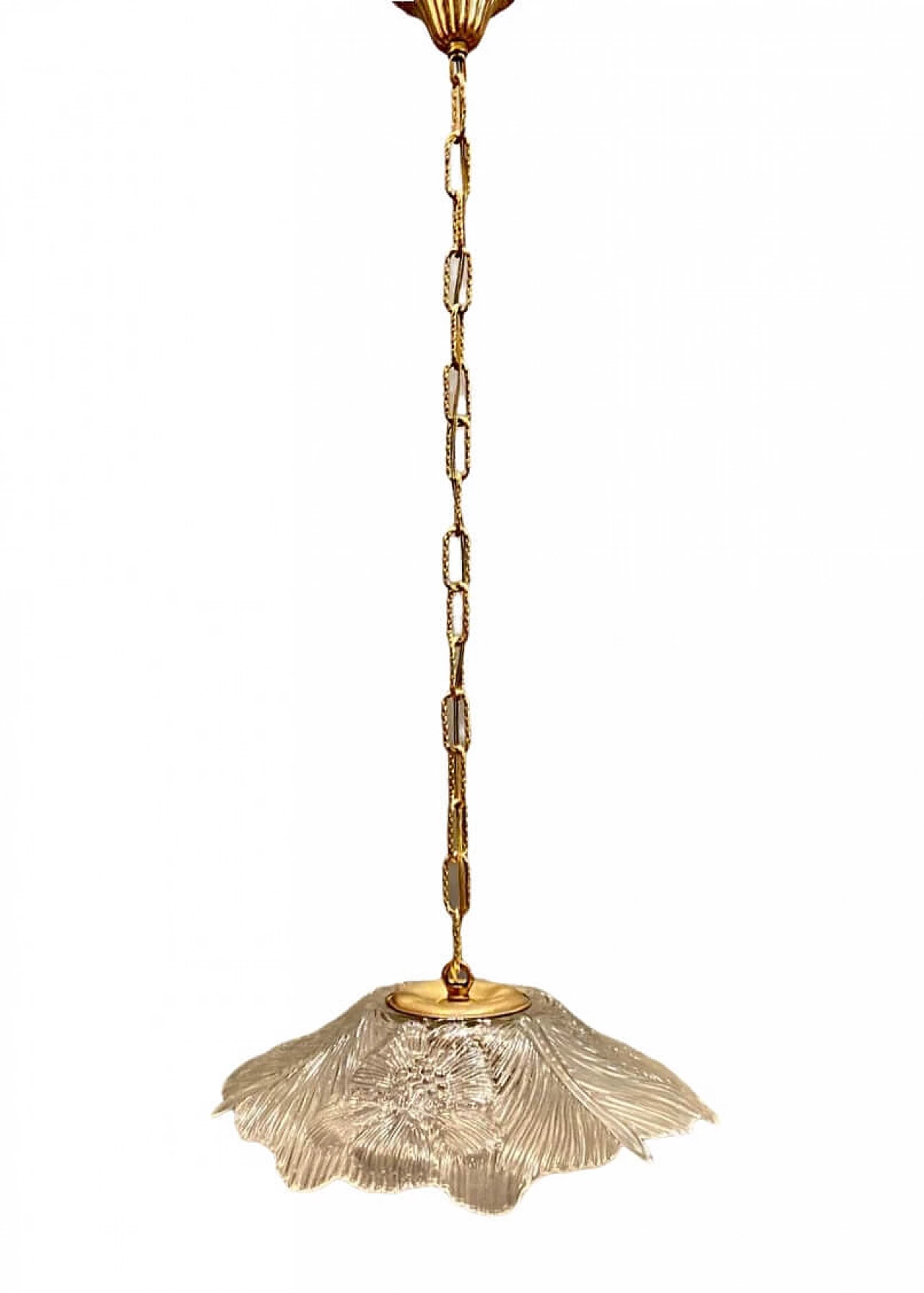 Coppia di lampadari a sospensione in vetro e ottone, anni '60 1233222