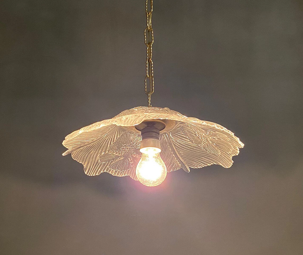 Pair of pendant lamps in glass and brass, 1960s 1233224